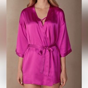 intimissimi Hot Pink Satin Short Wrap Robe